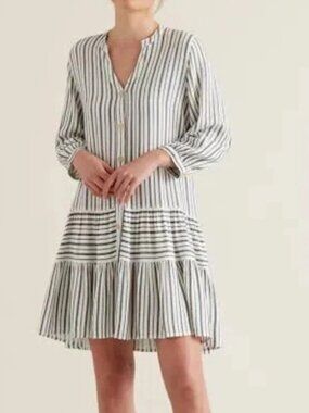 Seed Heritageage sz 10 white / black striped button down shift dress